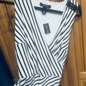 White House Black Market Black and White Striped Wrap Dress